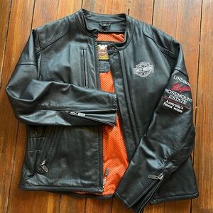 Harley-Davidson Black Leather Jacket with Orange Lining